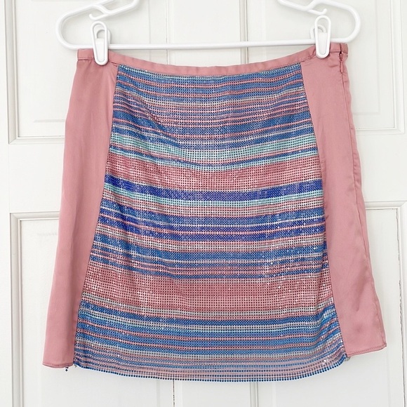 NWT RAMY BROOK Exclusive Kate skirt size 10 pink blue mini sequins - Picture 1 of 7